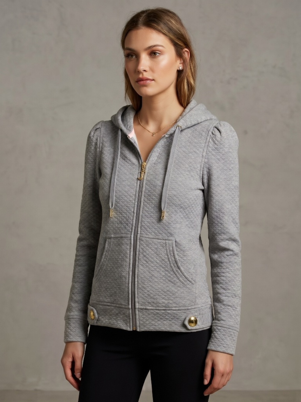 Vintage Y2K Juicy Couture Gray Quilted Zip Hoodie “Juicy Girl” - Size L